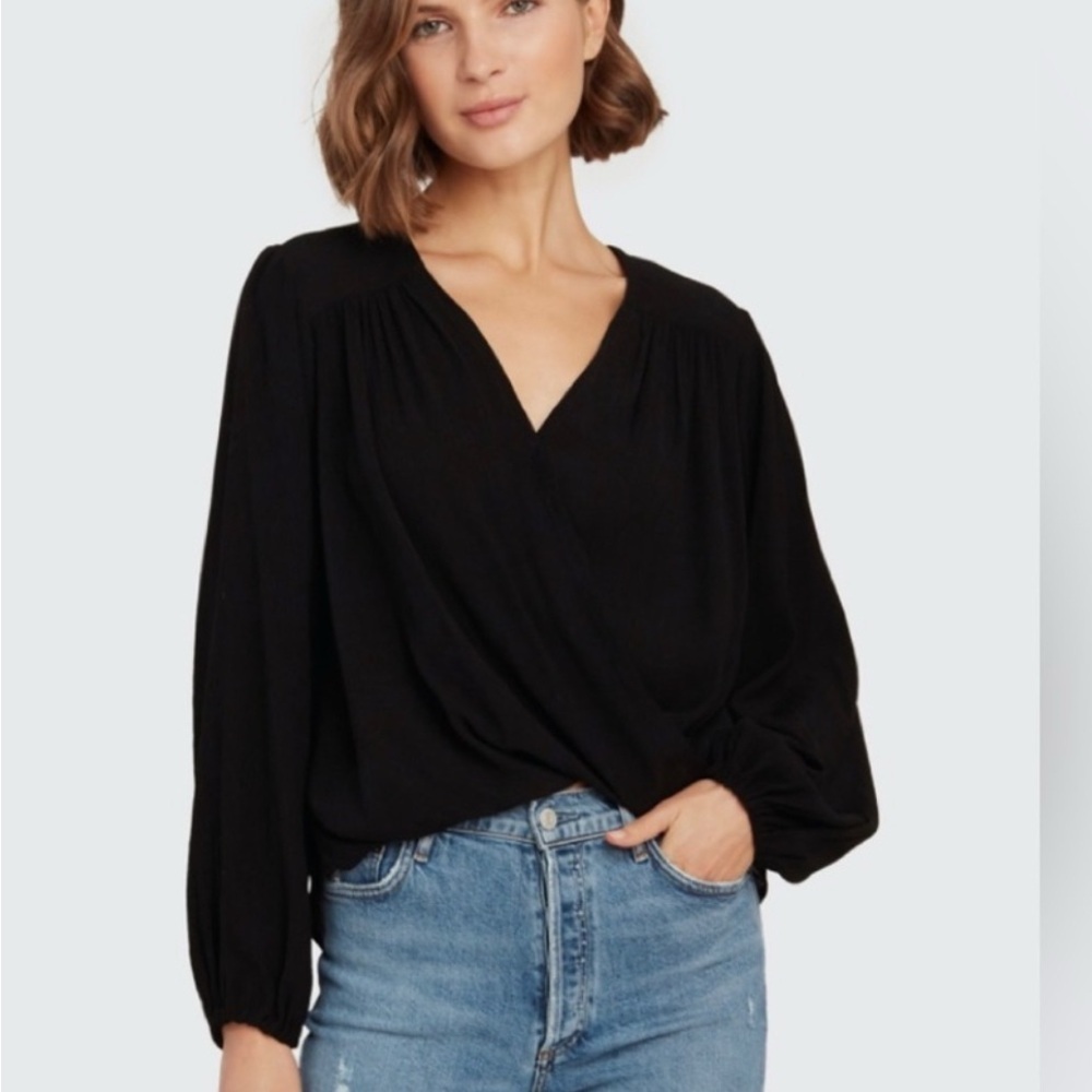 FREE PEOPLE CHECK ON IT BLACK WRAP TOP SIZE XS